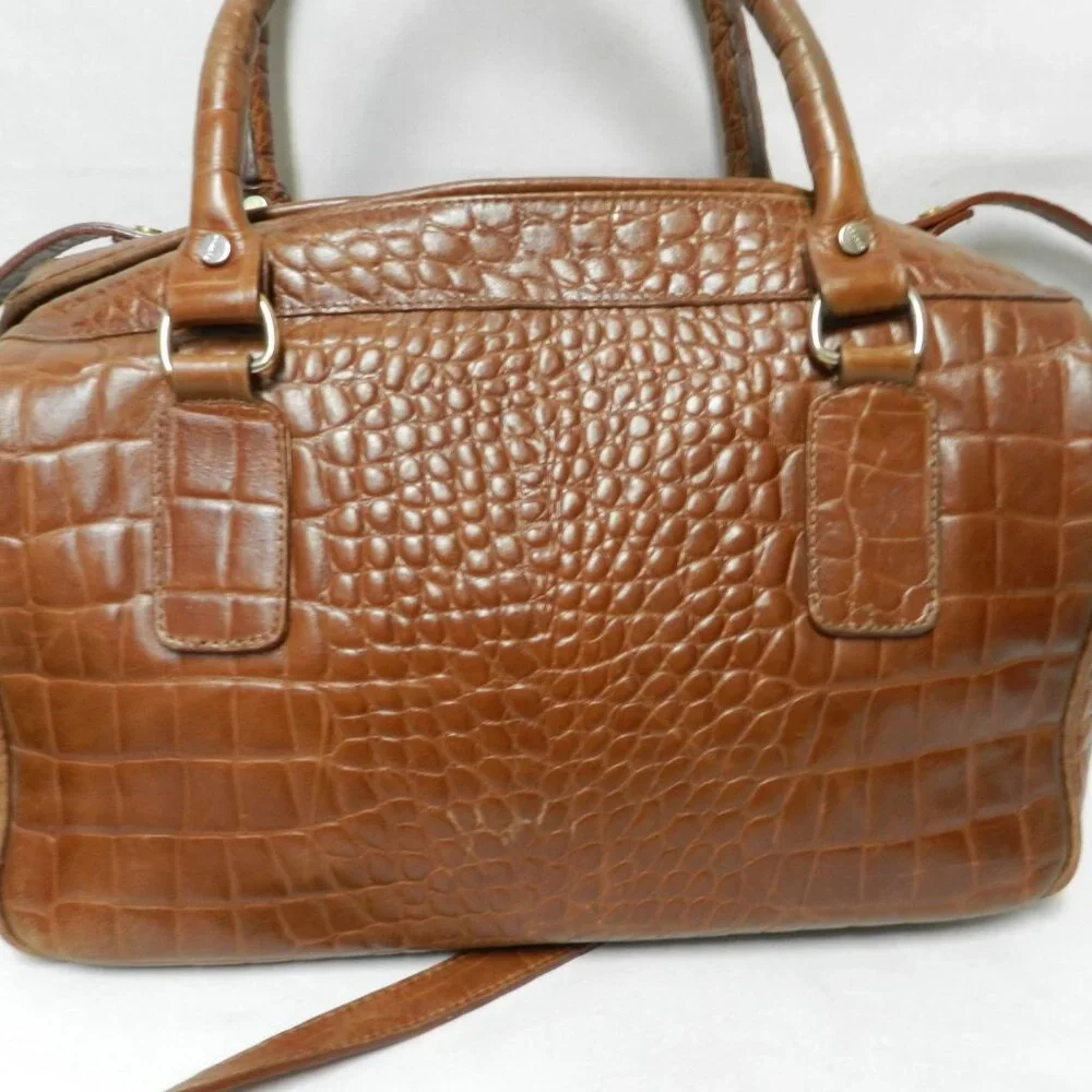 Lazaro Vintage Alligator embossed Leather satchel bag purse tote brown zip top
